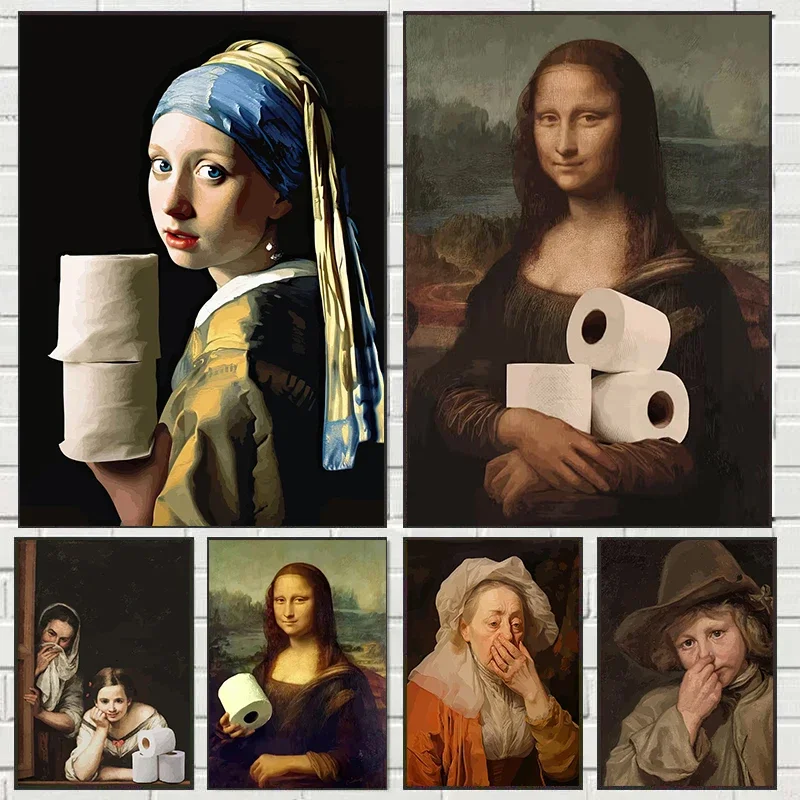 Home Bathroom Wallpaper - Funny Mona Lisa Wearing Pearls Girl