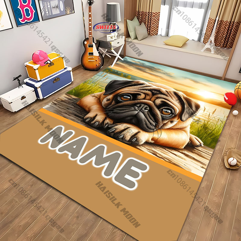 Personalized Pug Dog Area Rug, - Home Bathroom Name avis et prix