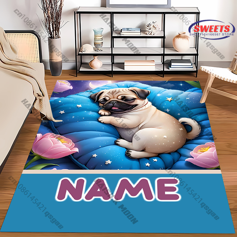 Personalized Pug Dog Area Rug, - Home Bathroom Name avis et prix