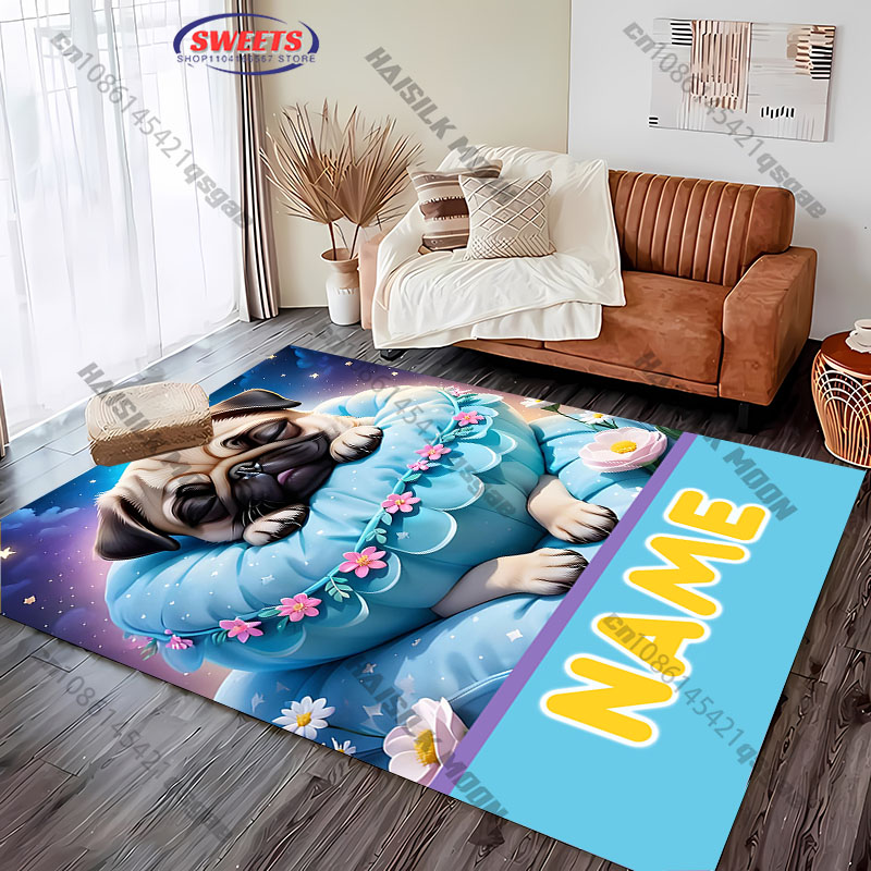 Personalized Pug Dog Area Rug, - Home Bathroom Name avis et prix
