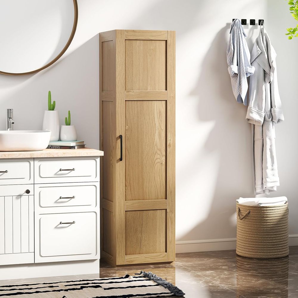 Oak Tall Slimline Bathroom Cab - Home Essentials Bathroom Cabinet avis et prix