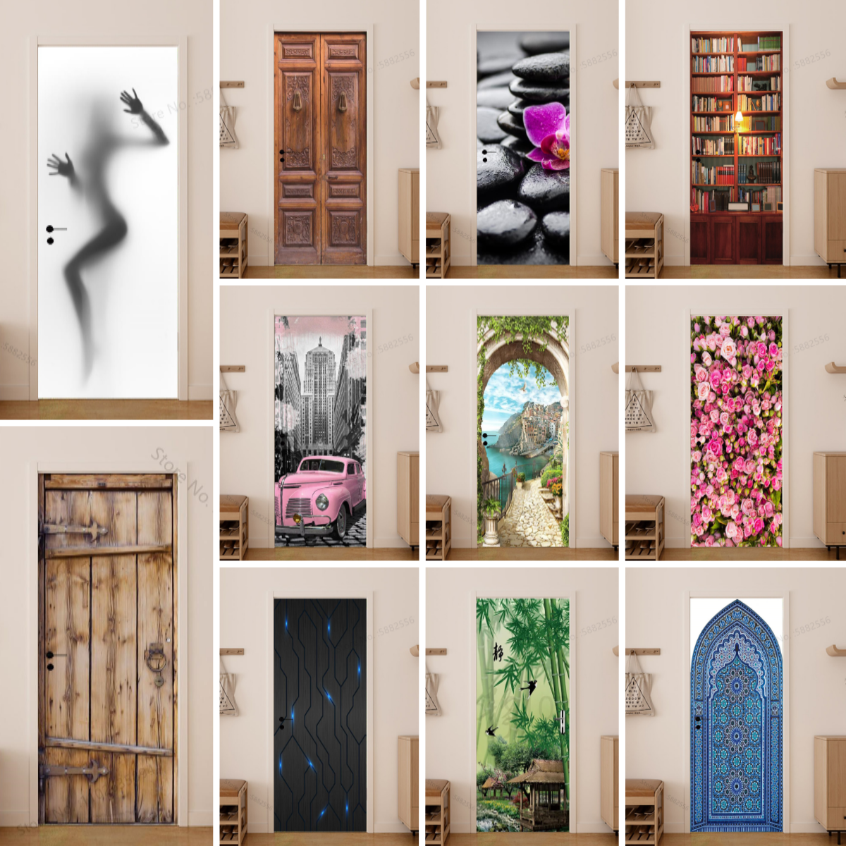 Girl Shadow Wooden Doors Vinyl - Home Bathroom Wallpaper avis et prix