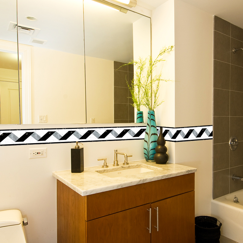 Black White Stripe Baseboard W - Home Bathroom Wallpaper avis et prix