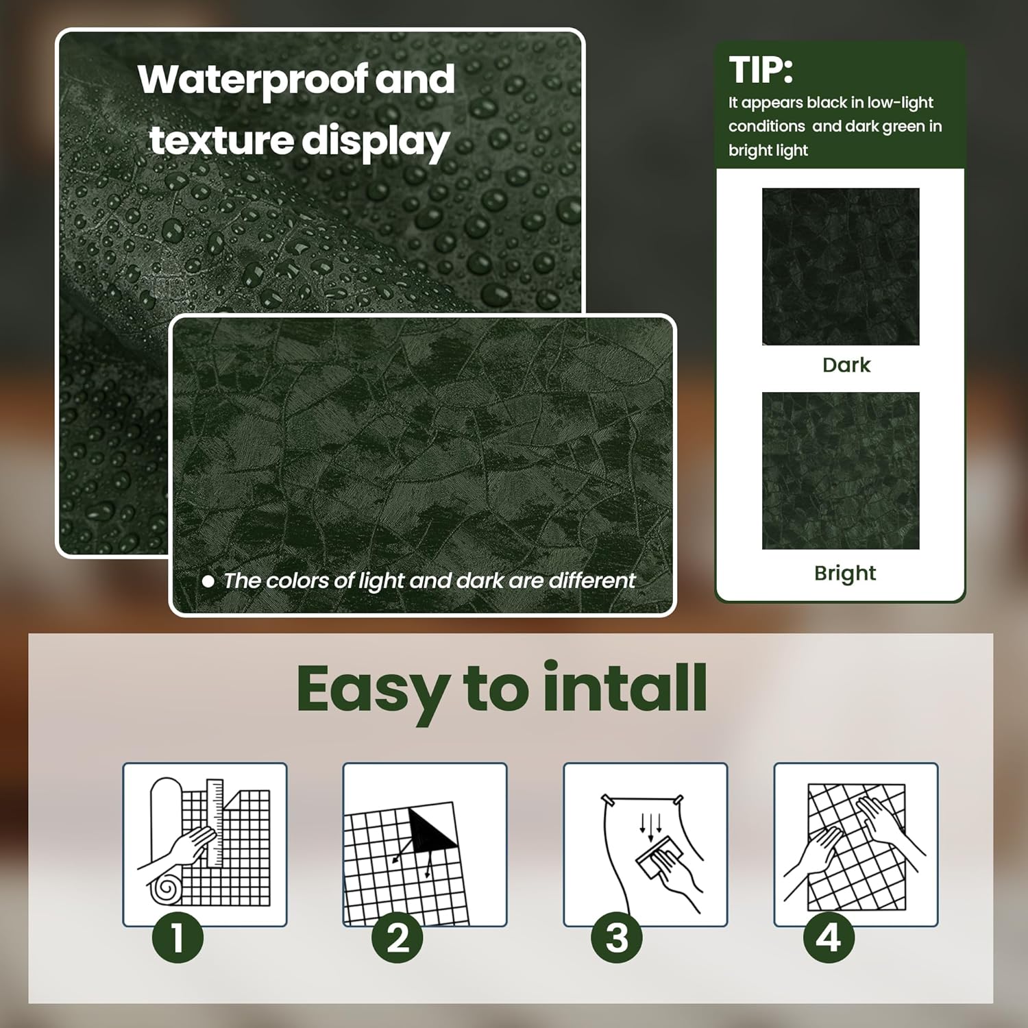 Dark Green Peel and Stick Wall - Home Bathroom Wallpaper avis et prix