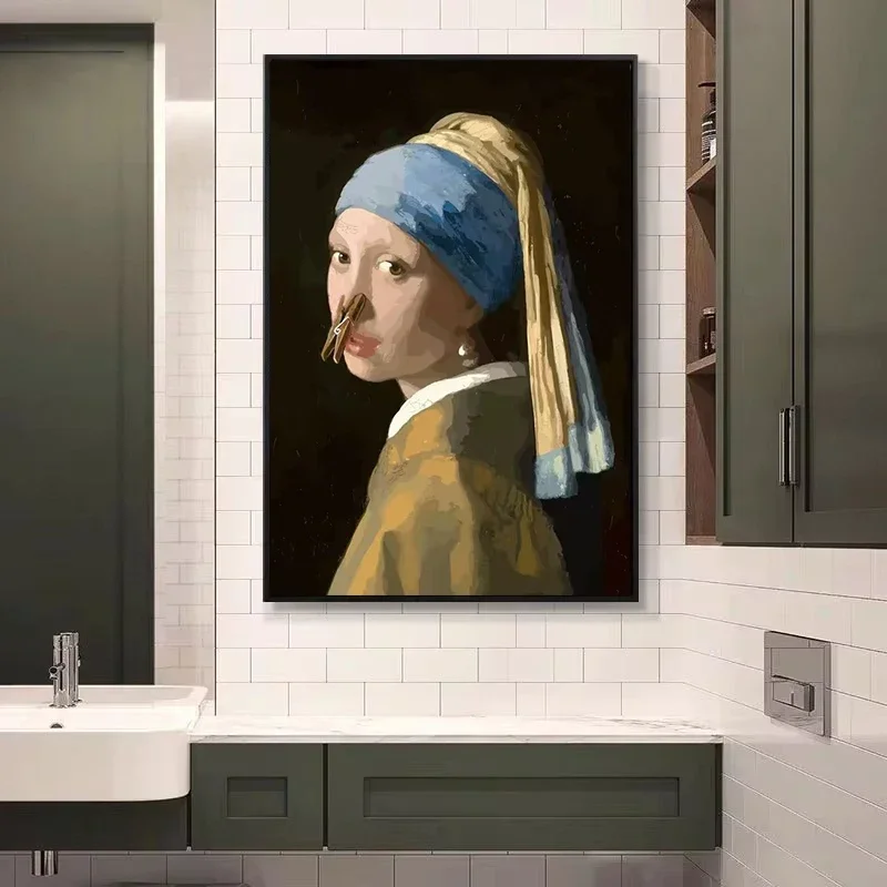 Funny Mona Lisa Wearing Pearls - Home Bathroom Wallpaper avis et prix