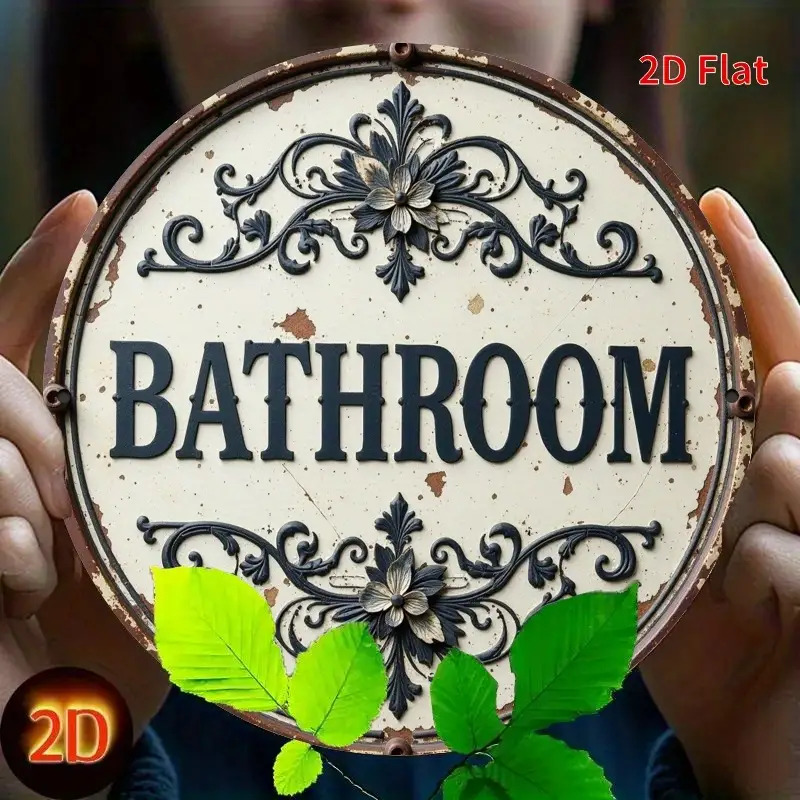 2D Flat, 1pc Vintage Round Met - Home Bathroom Name avis et prix