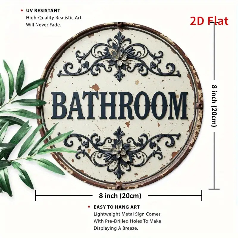 2D Flat, 1pc Vintage Round Met - Home Bathroom Name avis et prix