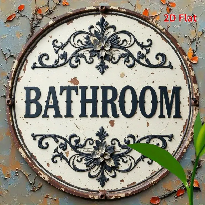 2D Flat, 1pc Vintage Round Met - Home Bathroom Name avis et prix